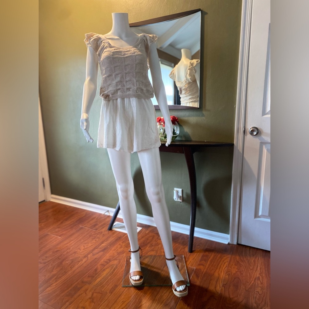 (2) Adorable outfits sold together.  (2) Sm Rompers, lightweight sweater, wedges